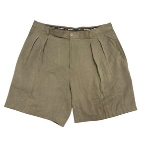 Tommy Bahama Pleated Shorts Mens 38 Taupe 100% Silk‎ 8" Inseam Casual Chino